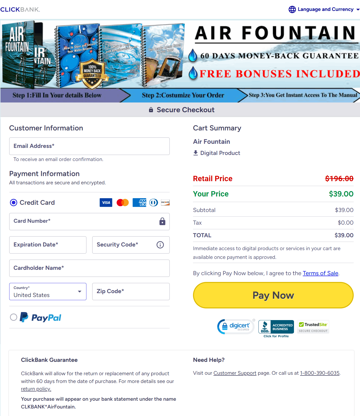 Air Fountain System Checkout Page